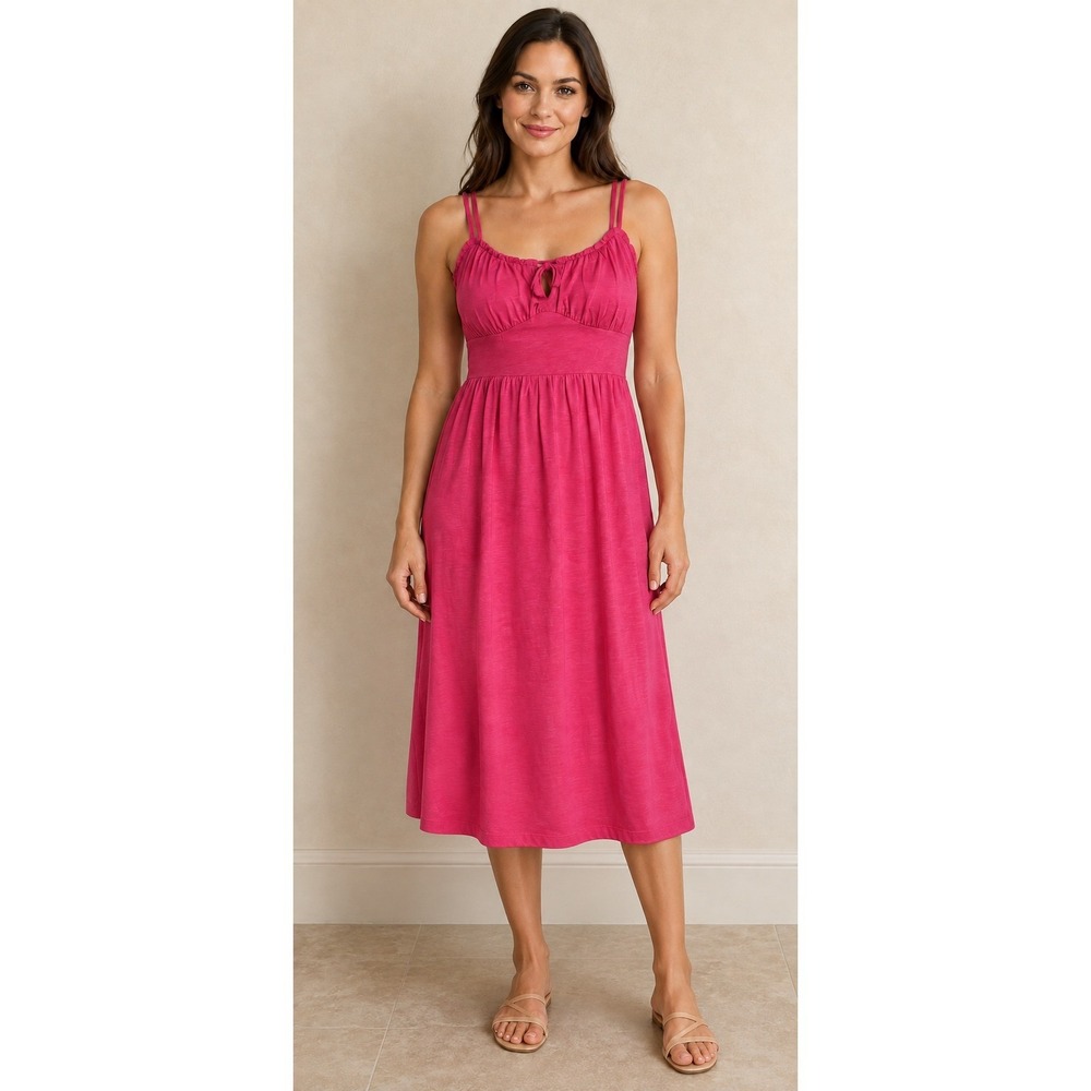 Old Navy Womens XS Pink Cotton Blend Smocked Back Midi Dress Sleeveless Pockets